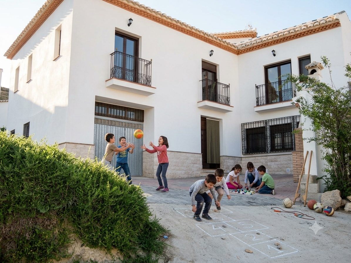 Niños jugando en el exterior de la casa